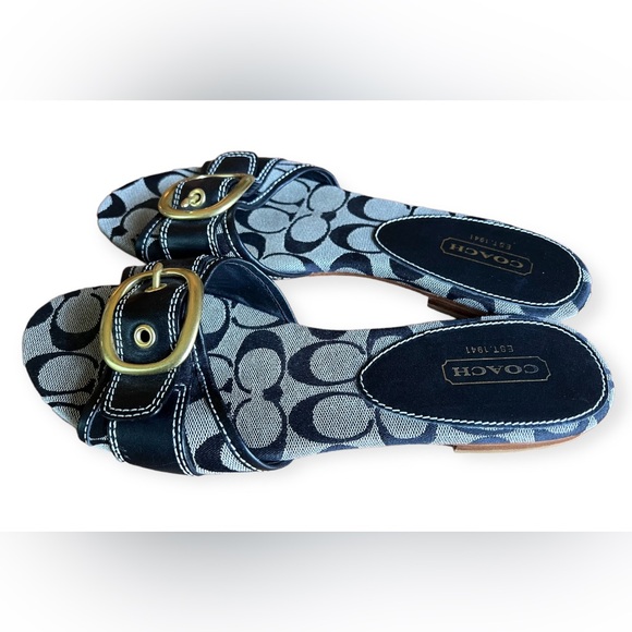 Coach Signature Logo Sandals Slides Black Grey Size 9 - Picture 5 of 8
